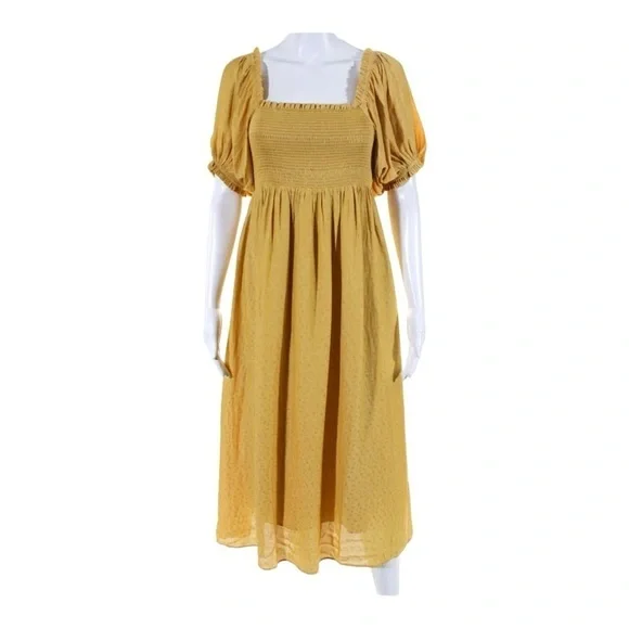 Hatch Elia Yellow Puff Sleeve Smocked Maternity Midi Dress Size L NWT - Picture 9 of 14